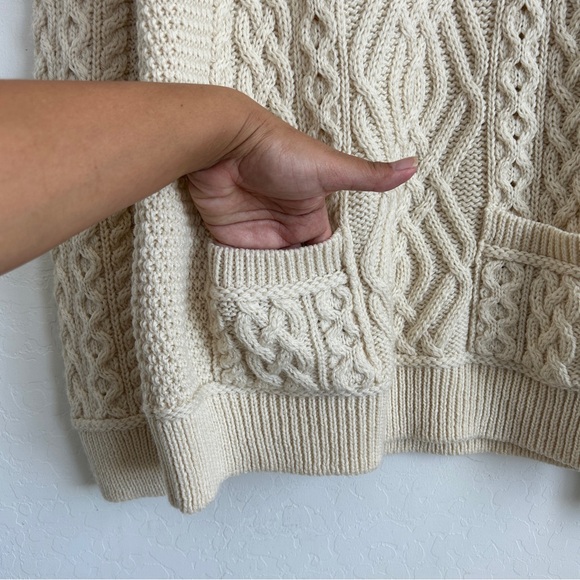 Aran Crafts Sweater Women XL Chunky Cable Knit Merino Wool Pockets Natural White - Picture 5 of 8